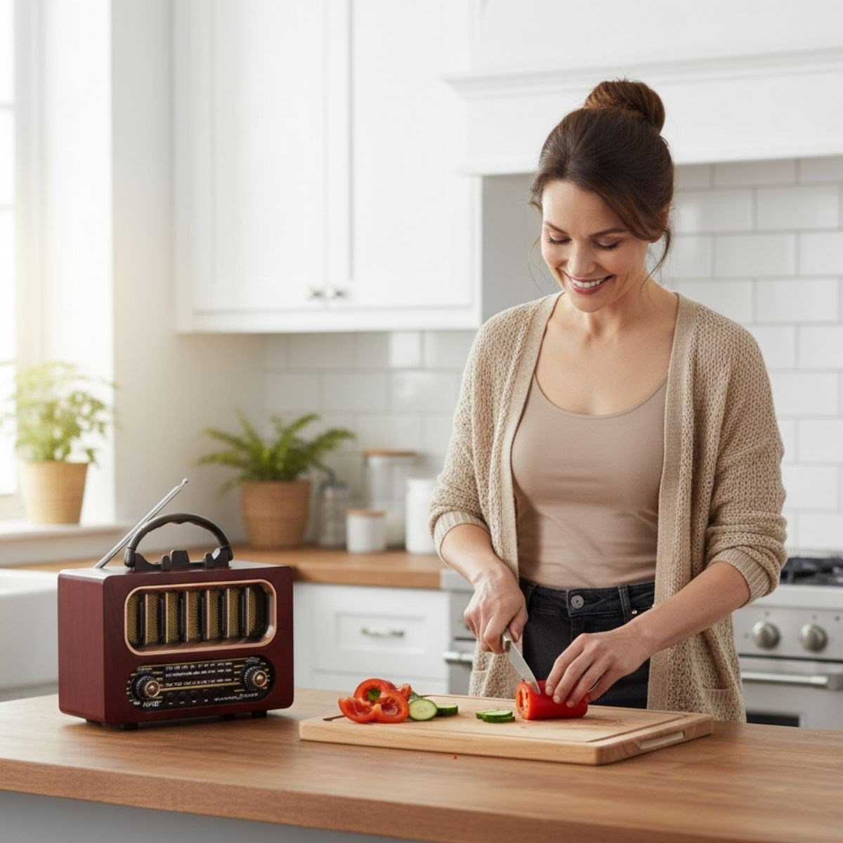 Mittelgroßes Retro-Holzdesign Bluetooth-Radio – FM/AM, aufladbar und tragbar NS-6636 #4