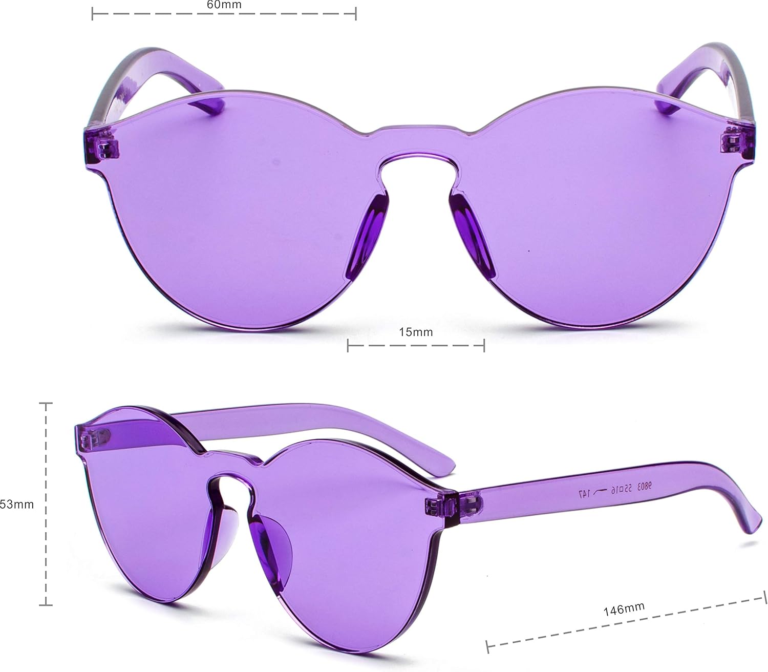 Harte Kunststoff Ovale rahmenlose Brille Lila Retro Party 5x14 cm (5563) #2