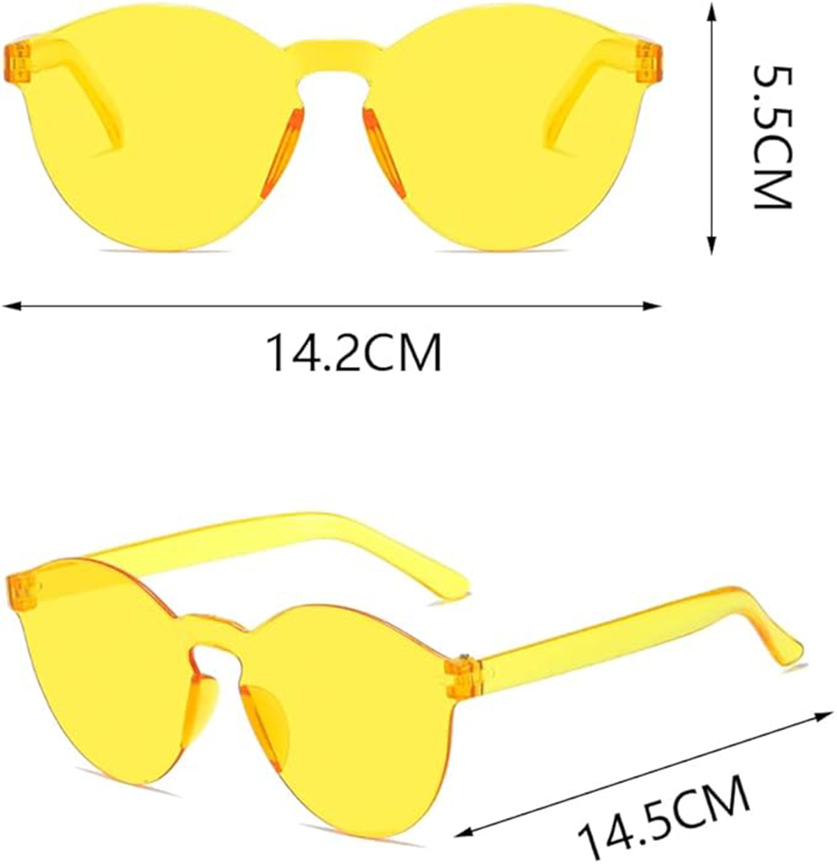 Sert Mika Oval Şekilli Çerçevesiz Sarı Gözlük Retro Parti 5x14 cm (5563) #2