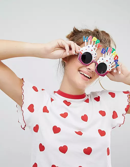 Happy Birthday Yazılı Beyaz Fuşya Renk Parti Gözlüğü 12x7 cm (5563) #3