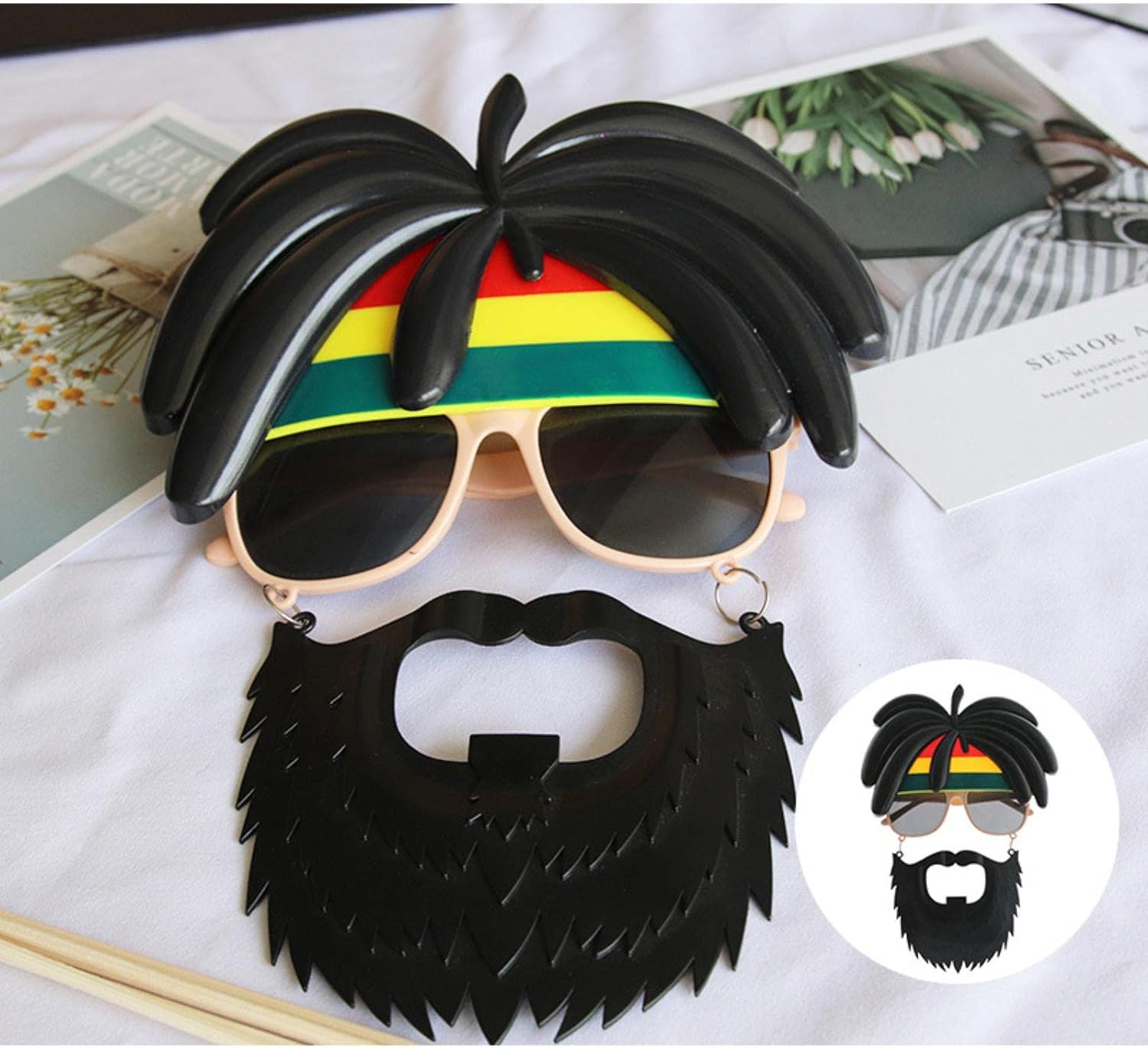 Rasta-Perücke Bob Marley Bart Partybrille 27x18 cm (5563) #4