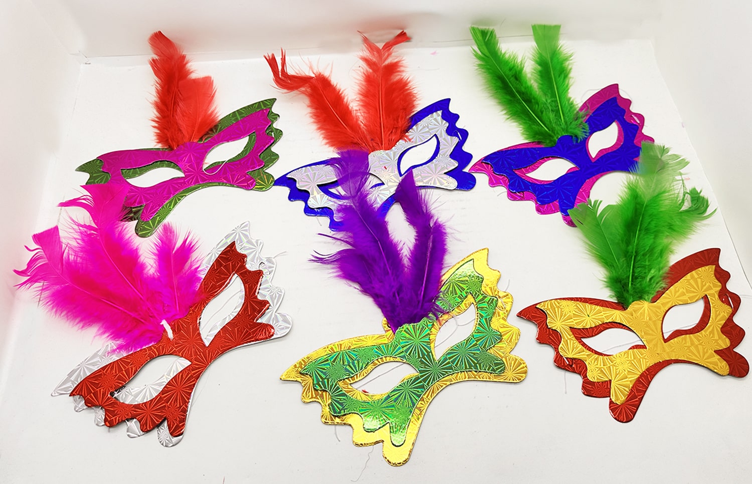 Bunte Partymaske 6er Set | Federnmaske aus Karton (mit Gummiband) (5563) #2