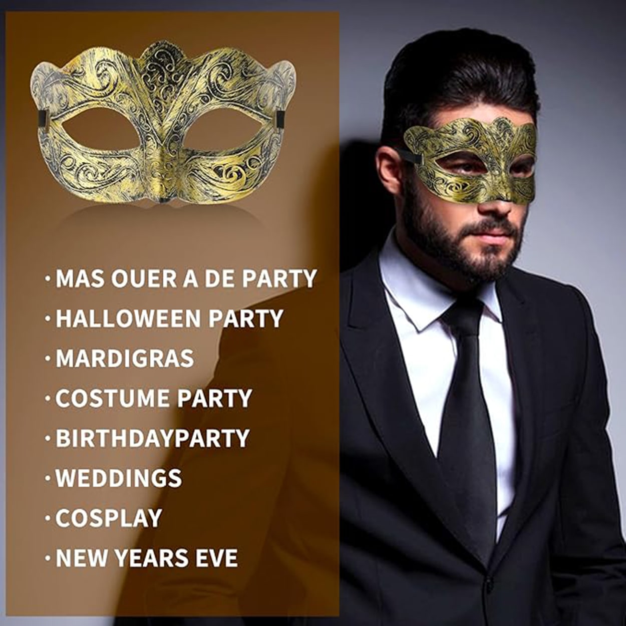 Altın Renk Eskitme Maskeli Balo Maskesi – Venedik Tarzı Parti Maskesi (5563) #3