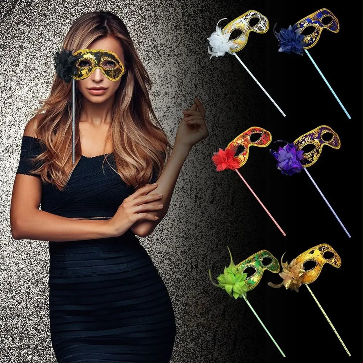 Luxus-Steinbesetzter Stielmaske Ballmaske Lila 35 cm (5563) #2