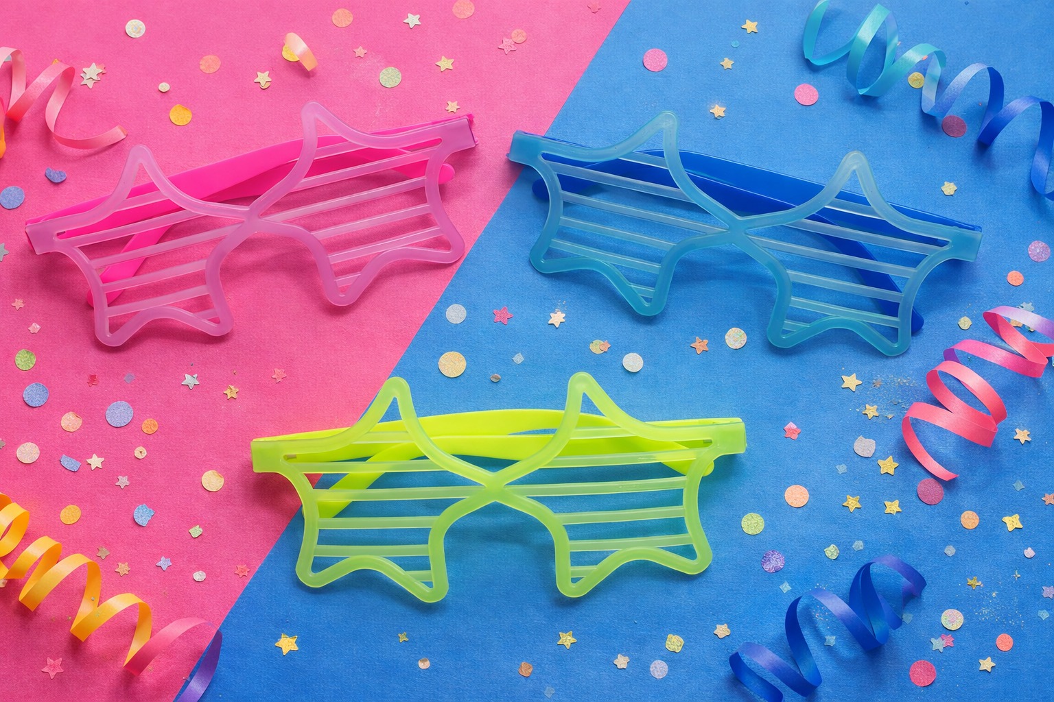 Retro Neon Fluoreszierend Stern Shutter Brille 12er Set – 80er 90er Party Style (5563) #3