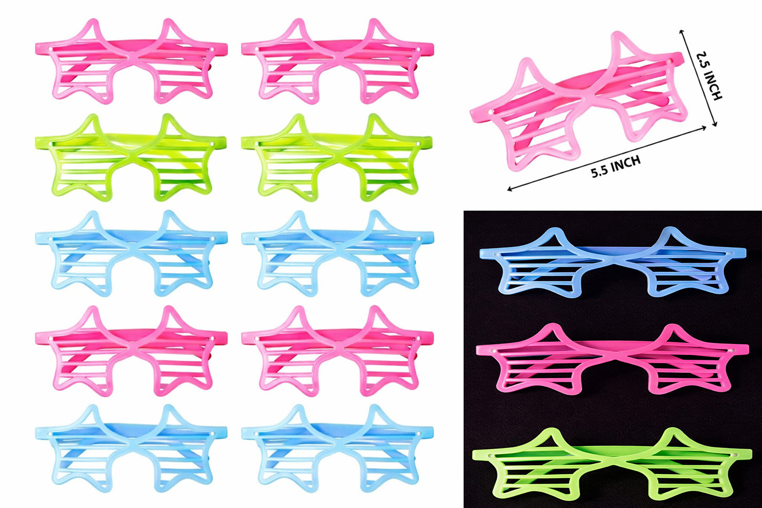 Retro Neon Fluoreszierend Stern Shutter Brille 12er Set – 80er 90er Party Style (5563) #4