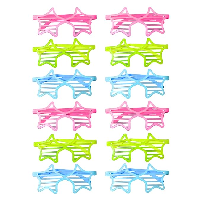 Retro Neon Fluoreszierend Stern Shutter Brille 12er Set – 80er 90er Party Style (5563) #5