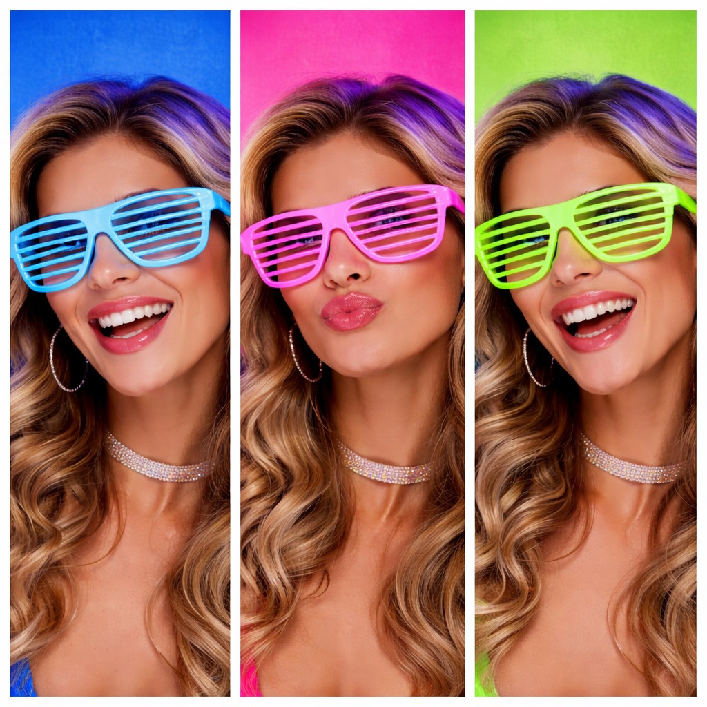 Retro Neon Verschlussbrille 12er Set – 80er 90er Party Style (5563) #2