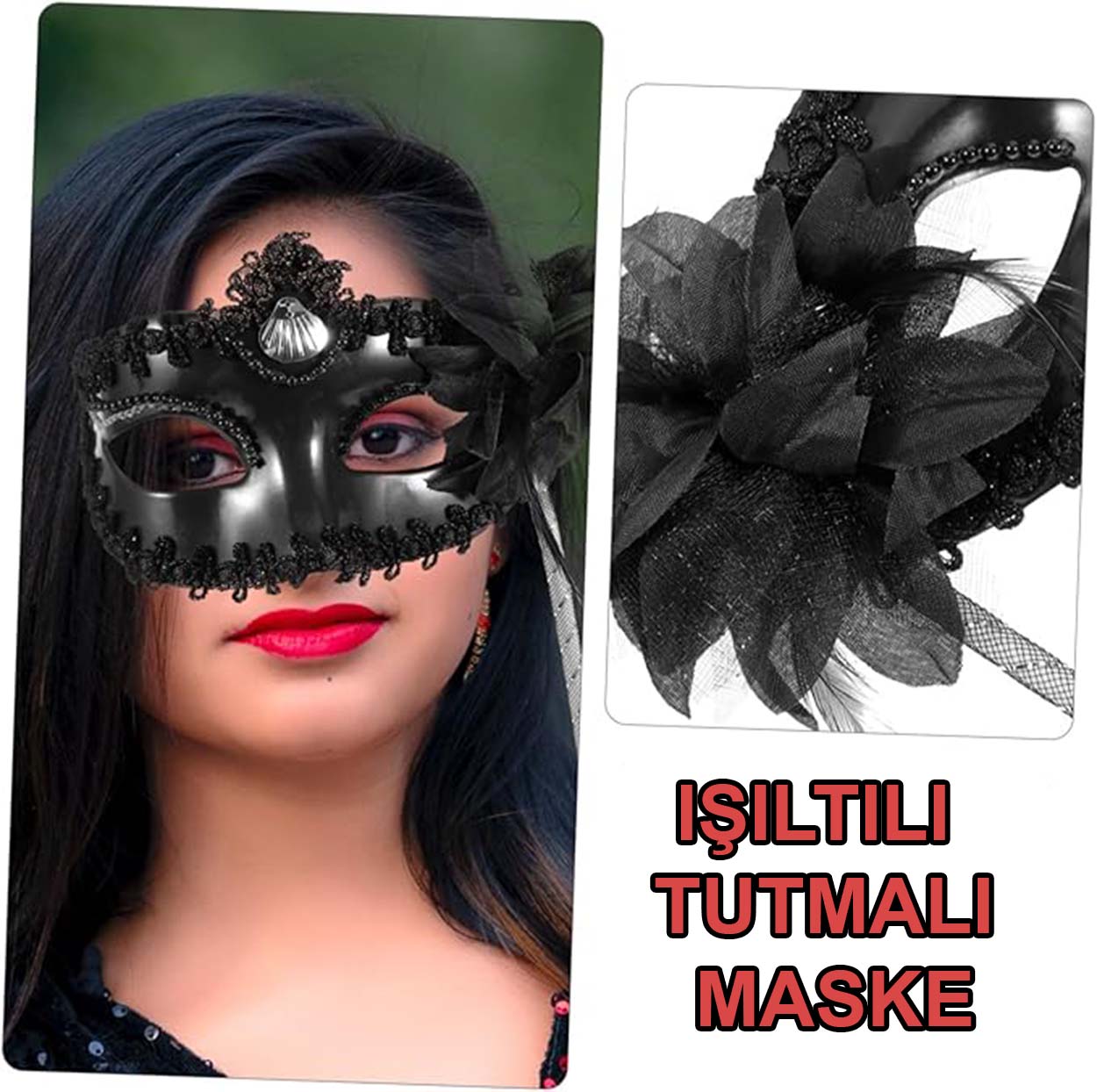 Siyah Işıltılı Tutmalı Fotoğraf Çekimi Maskesi 18x29 cm (5563) #5