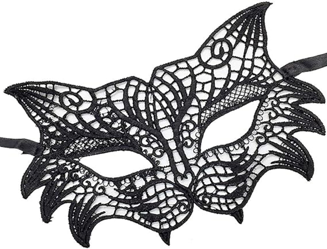 Siyah Renk Kedi Model Dantel İşleme Parti Maskesi (5563) #3