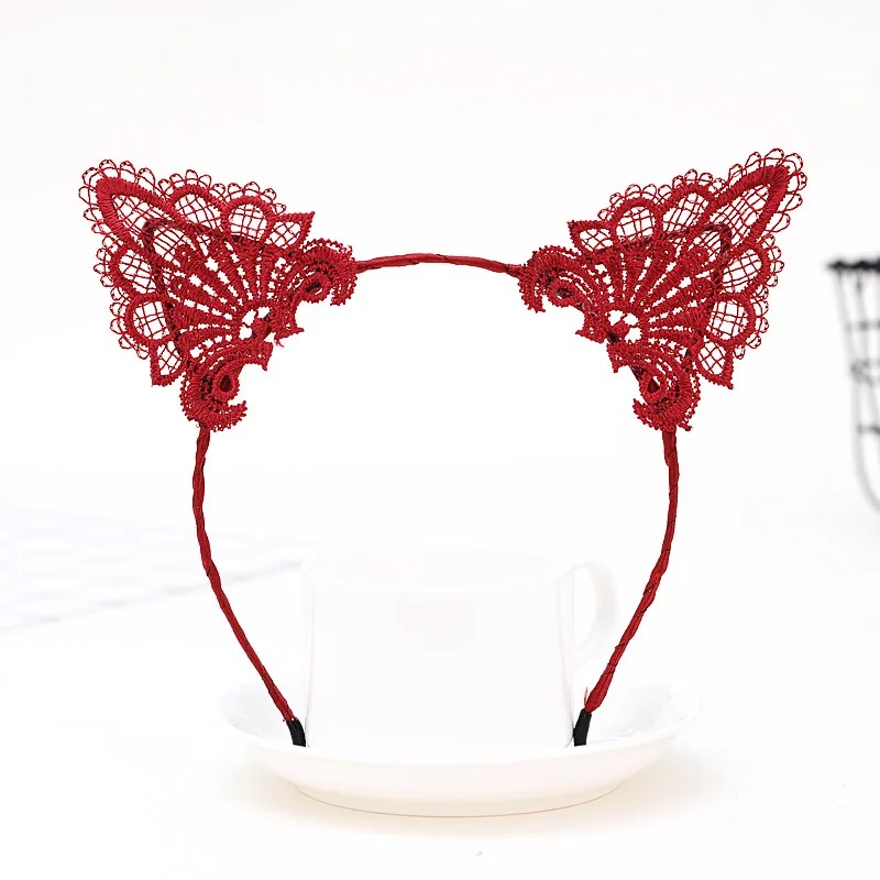 Dantelli Kırmızı Kedi Tacı - Vintage Tarz Dantel Kedi Kulak (5563) #2