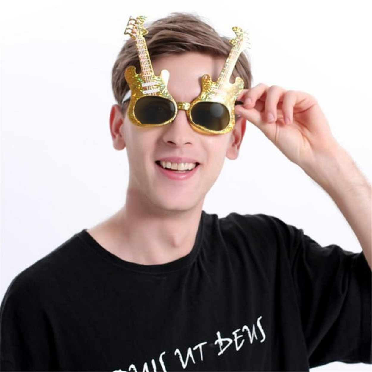 Altın Renk Rockn Roll Gitar Şekilli Parti Gözlüğü 15x15 cm (5563) #2