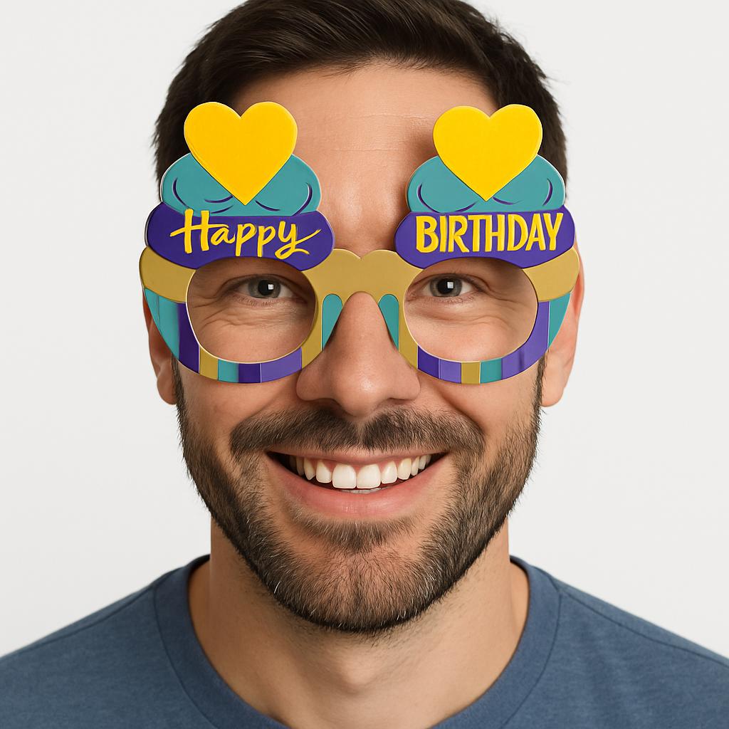 Cupcake Temalı Doğum Günü Renkli Karton Happy Birthday Gözlüğü 6 Adet (5563) #2
