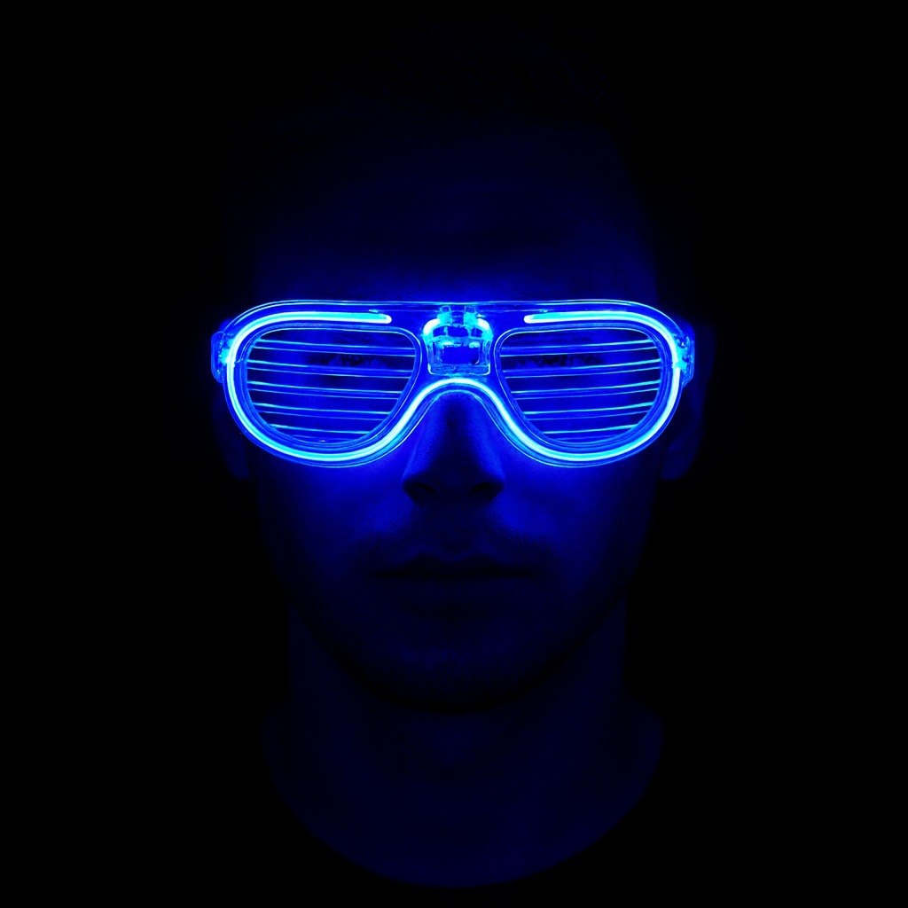 Mavi Led Işıklı Parti Gözlüğü - Neon Glow Şerit Gözlük 3 Modlu (5563) #2