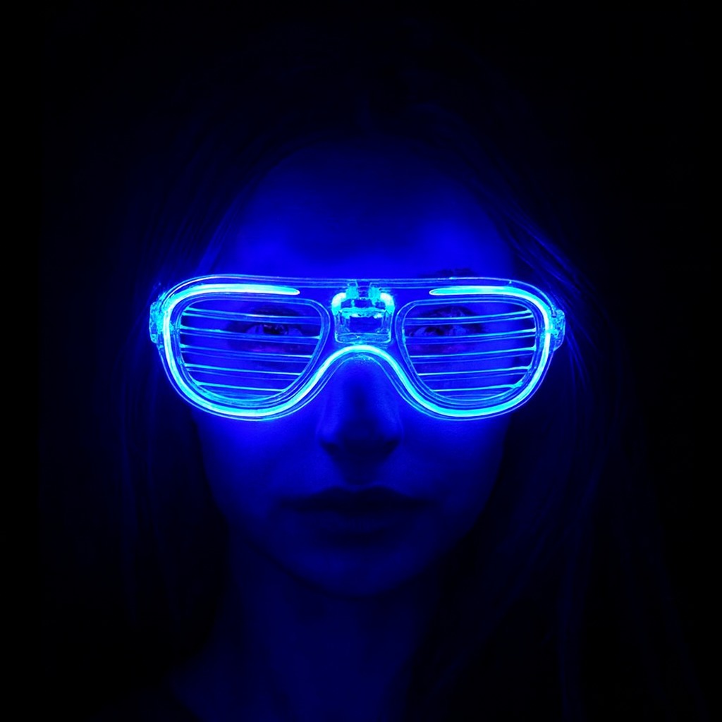 Mavi Led Işıklı Parti Gözlüğü - Neon Glow Şerit Gözlük 3 Modlu (5563) #3