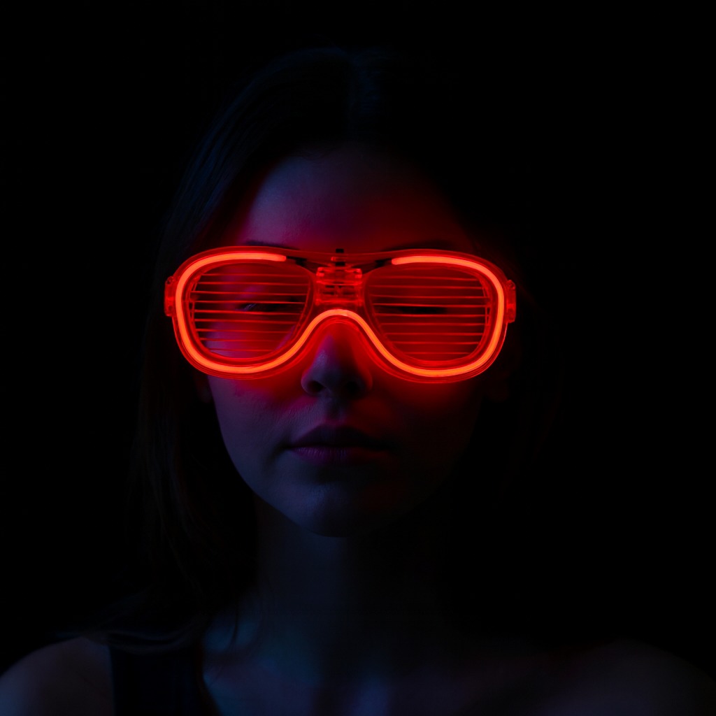 Kırmızı Led Işıklı Parti Gözlüğü - Neon Glow Şerit Gözlük 3 Modlu (5563) #2