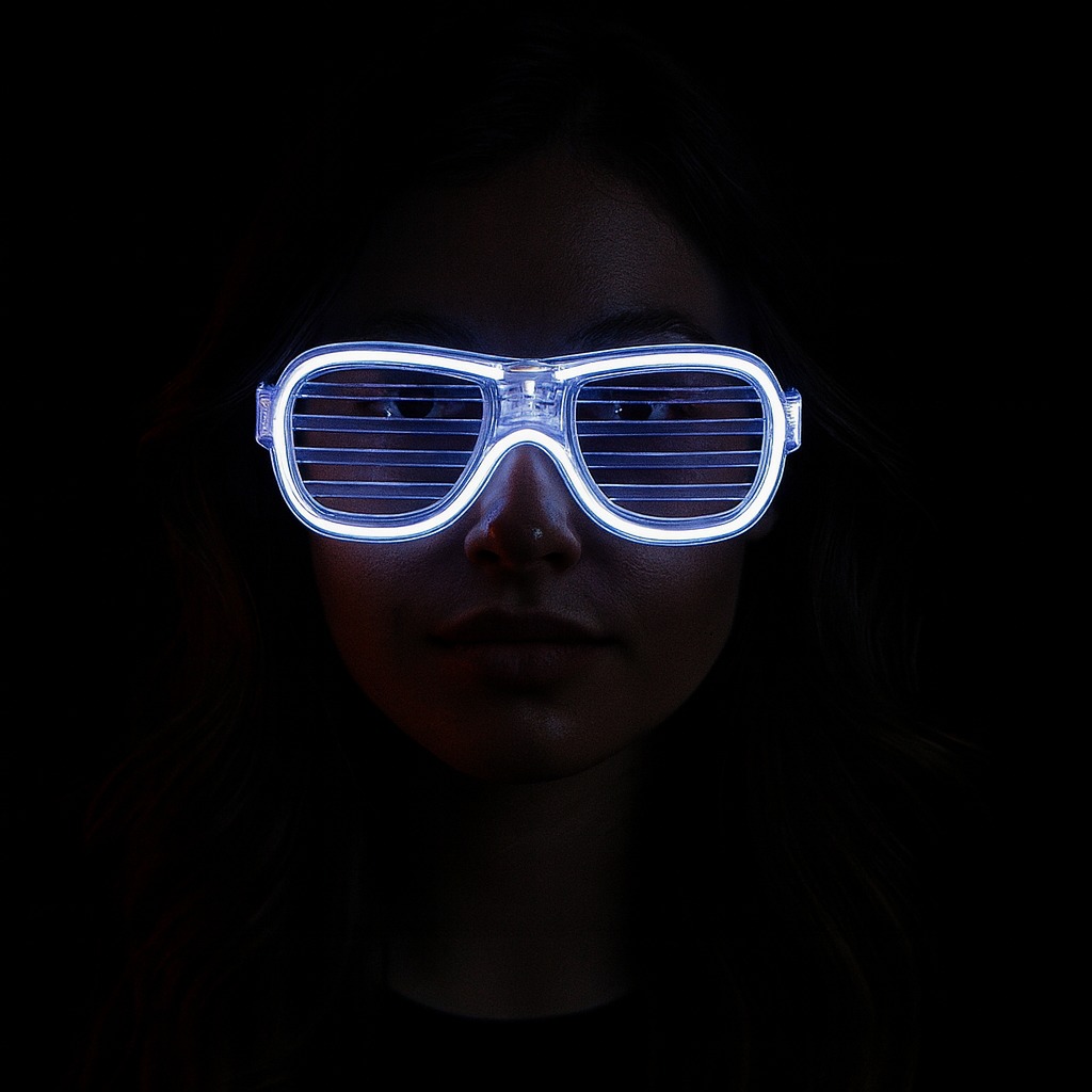 Beyaz Led Işıklı Parti Gözlüğü - Neon Glow Şerit Gözlük 3 Modlu (5563) #2