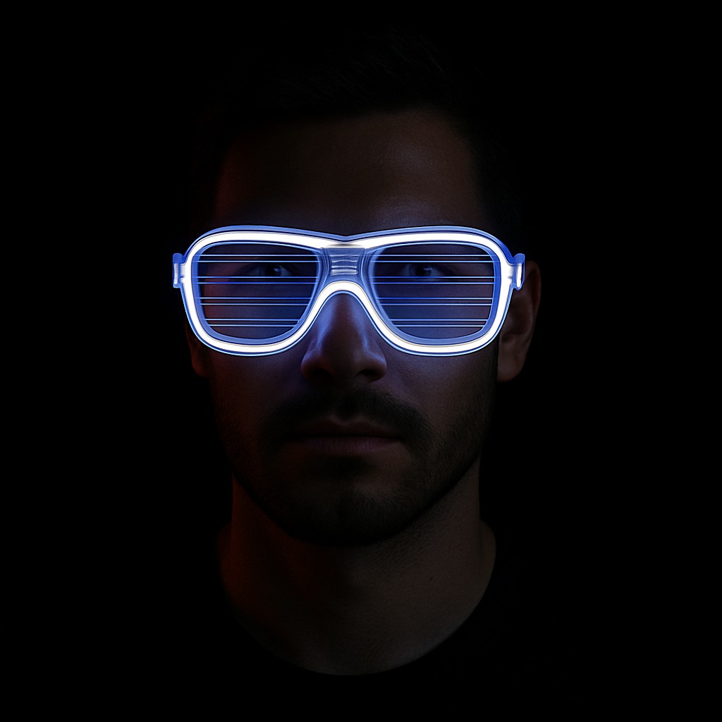 Beyaz Led Işıklı Parti Gözlüğü - Neon Glow Şerit Gözlük 3 Modlu (5563) #3