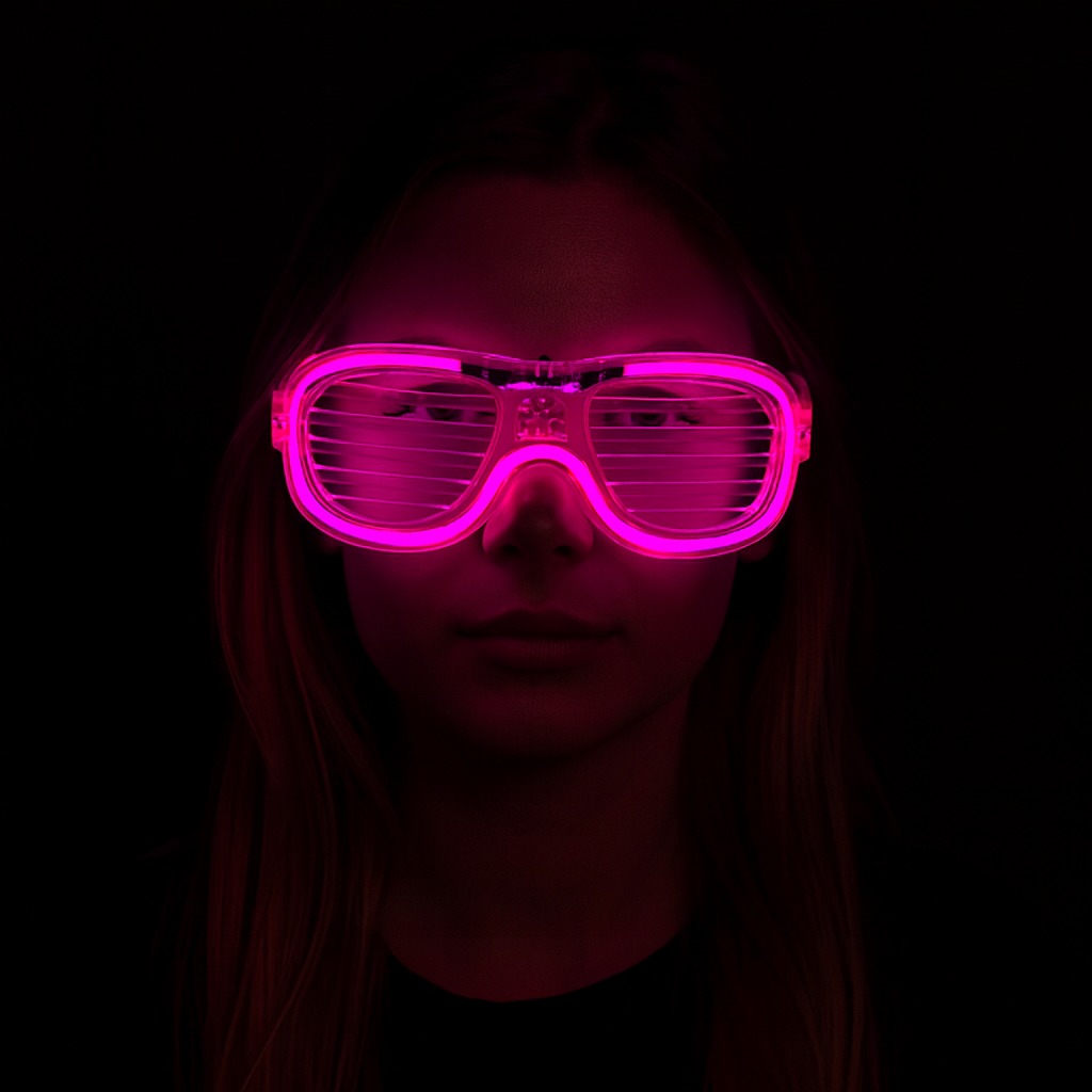 Pembe Led Işıklı Parti Gözlüğü - Neon Glow Şerit Gözlük 3 Modlu (5563) #2