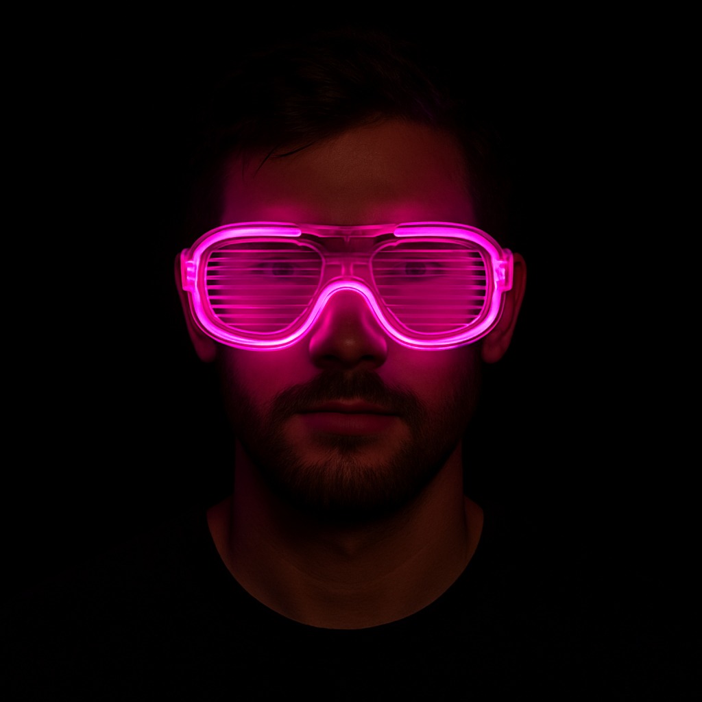 Pembe Led Işıklı Parti Gözlüğü - Neon Glow Şerit Gözlük 3 Modlu (5563) #3
