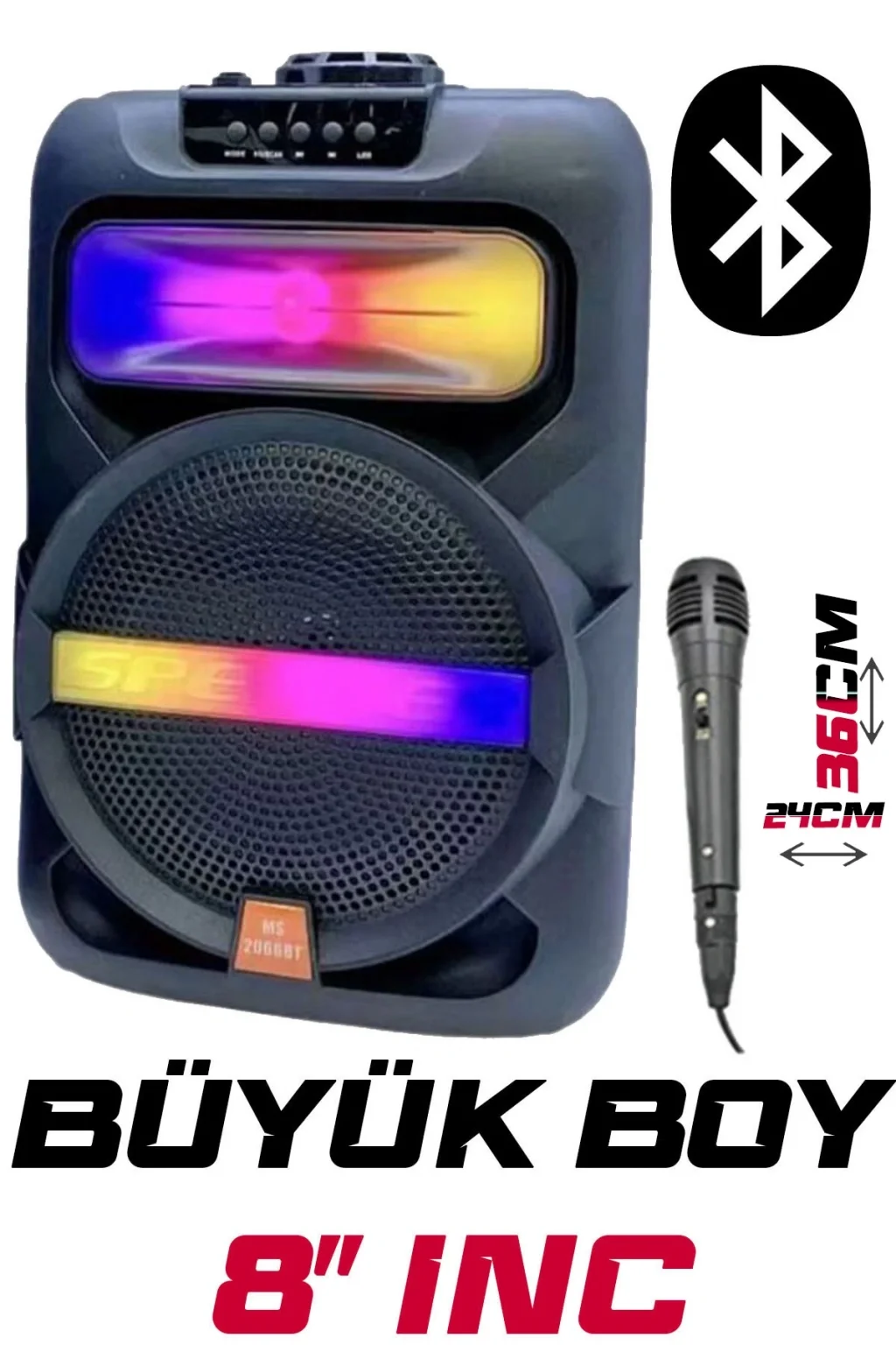 Platoon PL-4361 BT USB SD AUX 8 İNÇ Mikrofonlu Anfi Yüksek SES Taşınabilir RGB Işıklı Hoparlör (5563) #5