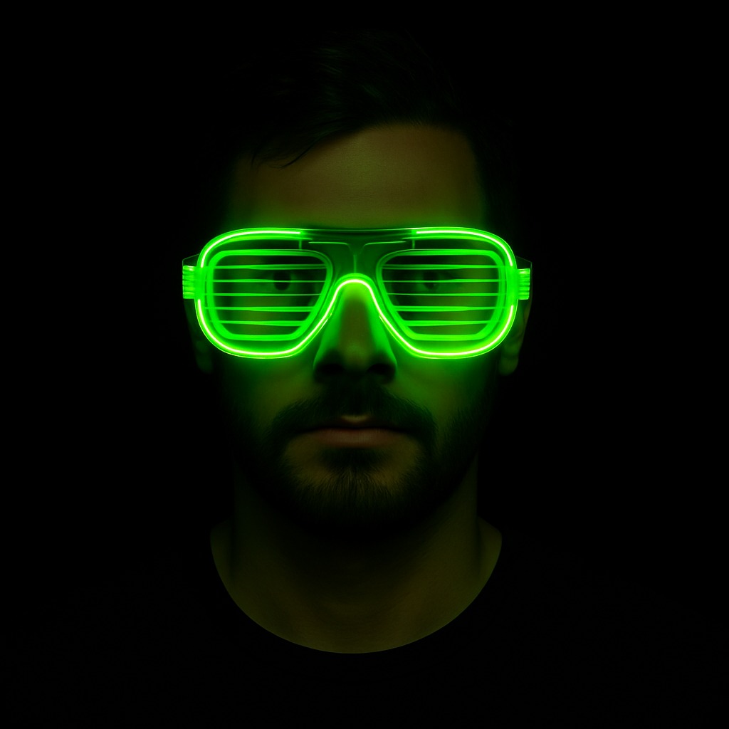 Yeşil LED Işıklı Parti Gözlüğü – Neon Glow Şerit Gözlük 3 Modlu (5563) #2