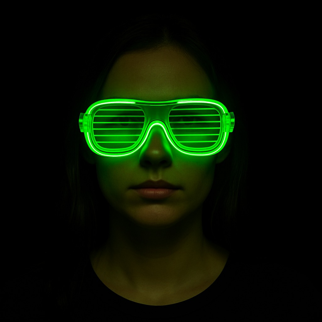 Yeşil LED Işıklı Parti Gözlüğü – Neon Glow Şerit Gözlük 3 Modlu (5563) #3