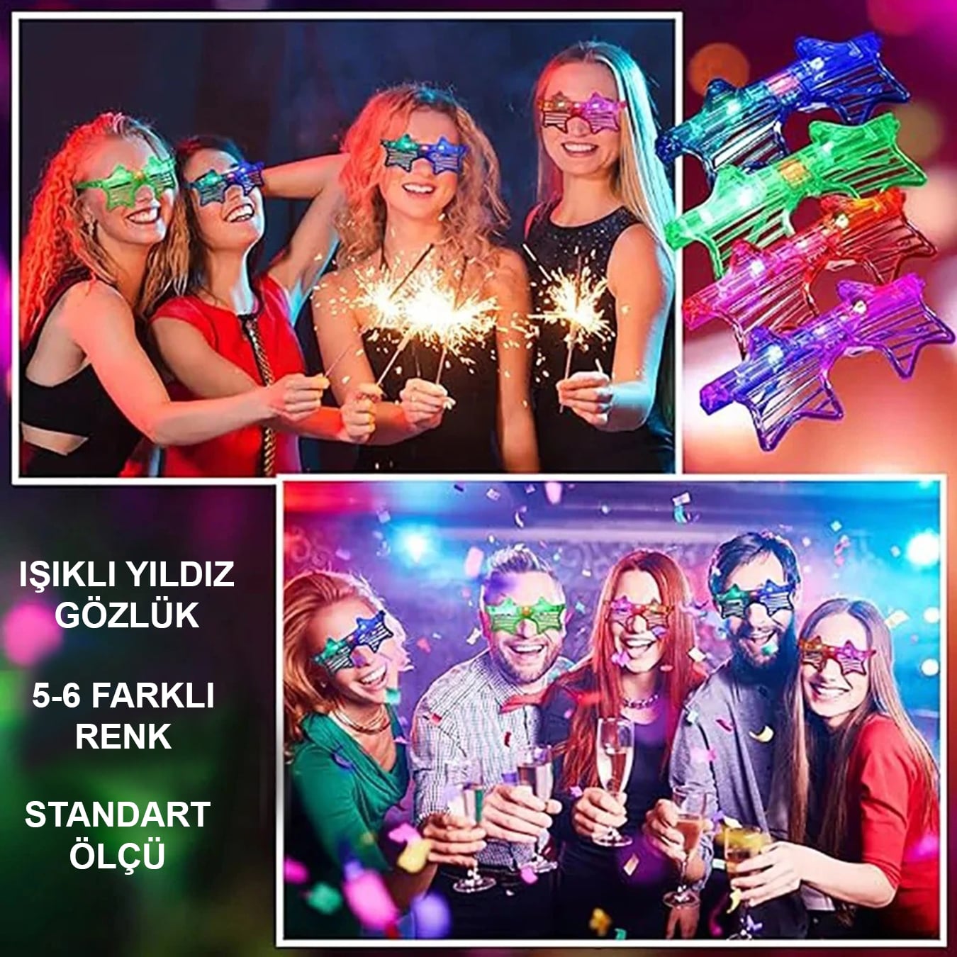 Leuchtende Stern-Brille LED-Partybrille 6 Farben 12er Pack (5563) #3