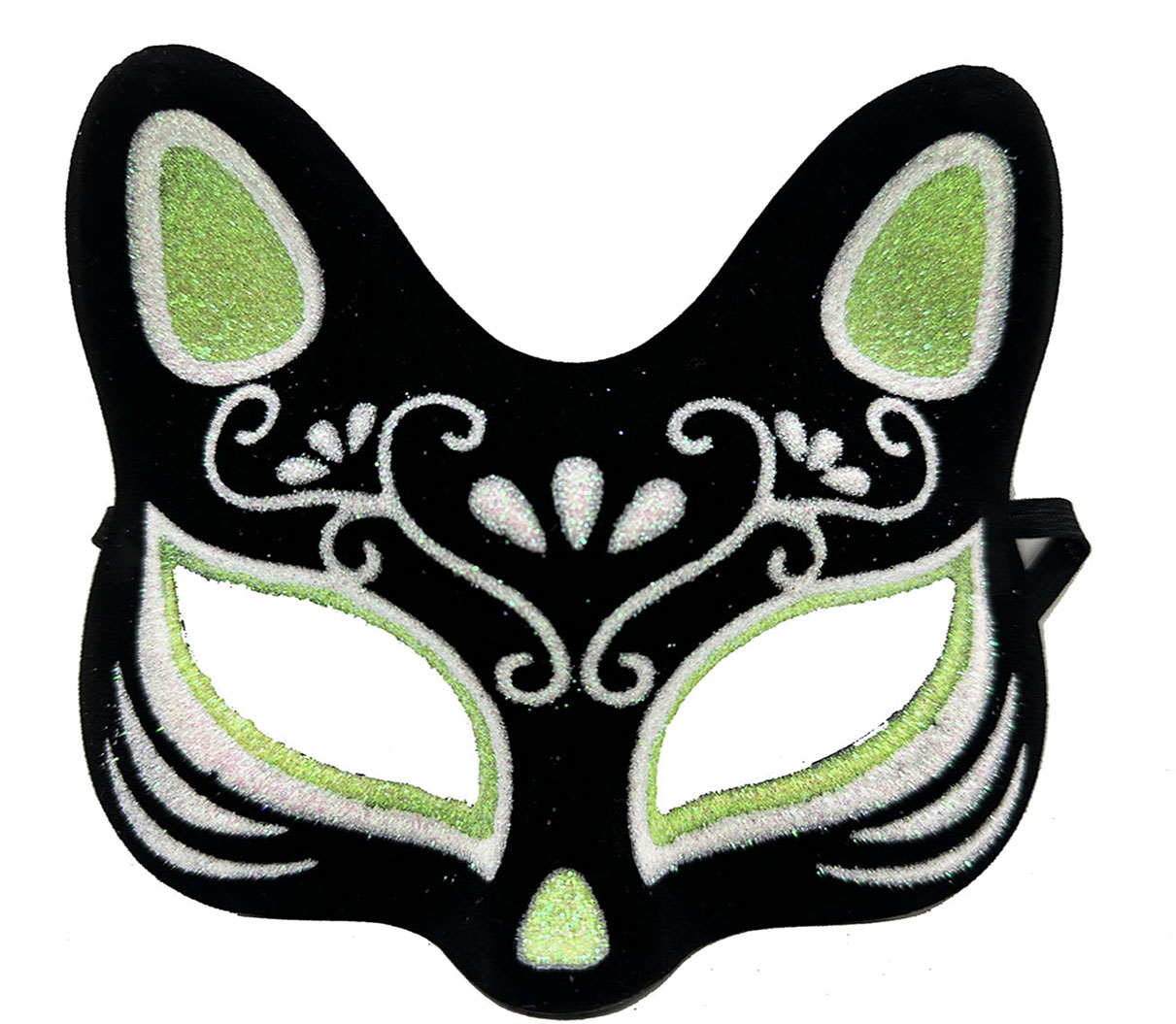 Schwarze Samtmaske mit silbergrünem Glitter - Katzenmask 17x14 cm (5563) #4