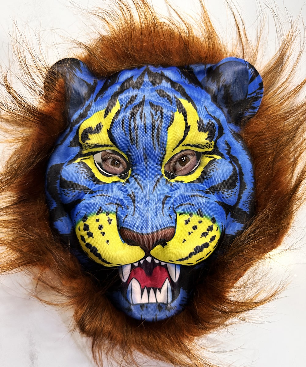 Kahverengi Yeleli Saçlı Mavi Yüzlü Kurt Kaplan Maskesi Mega