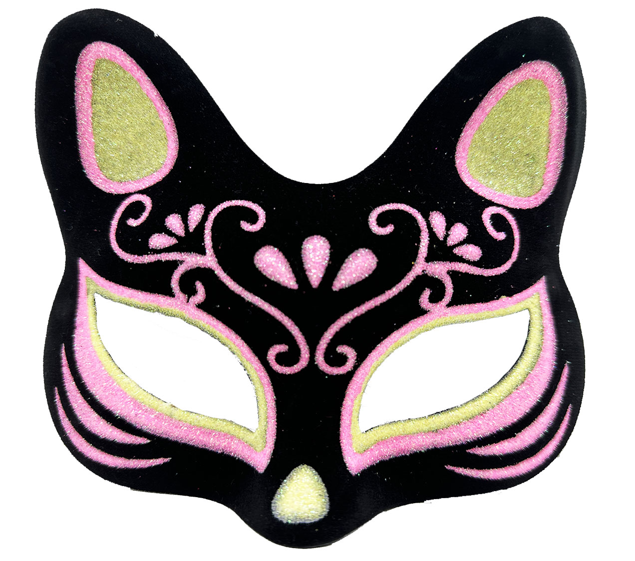 Schwarze Samtmaske mit rosa-gelben Glittern - Katzenmaske 17x14 cm #4
