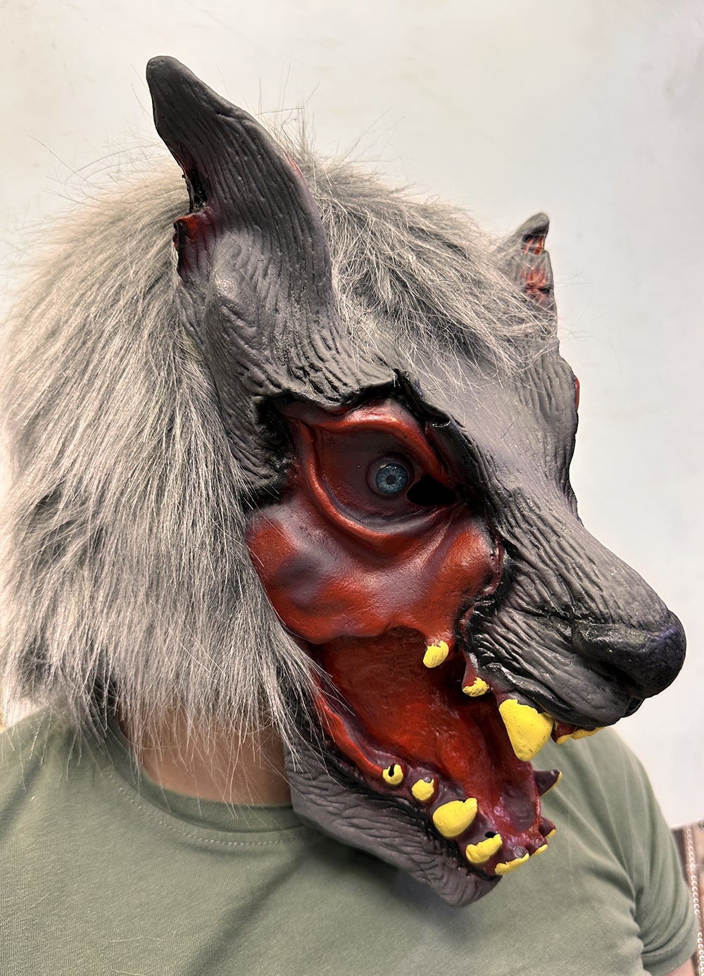 Kafaya Tam Geçmeli Lateks Dişli Ağzı Açık Kurt Maskesi (5563
