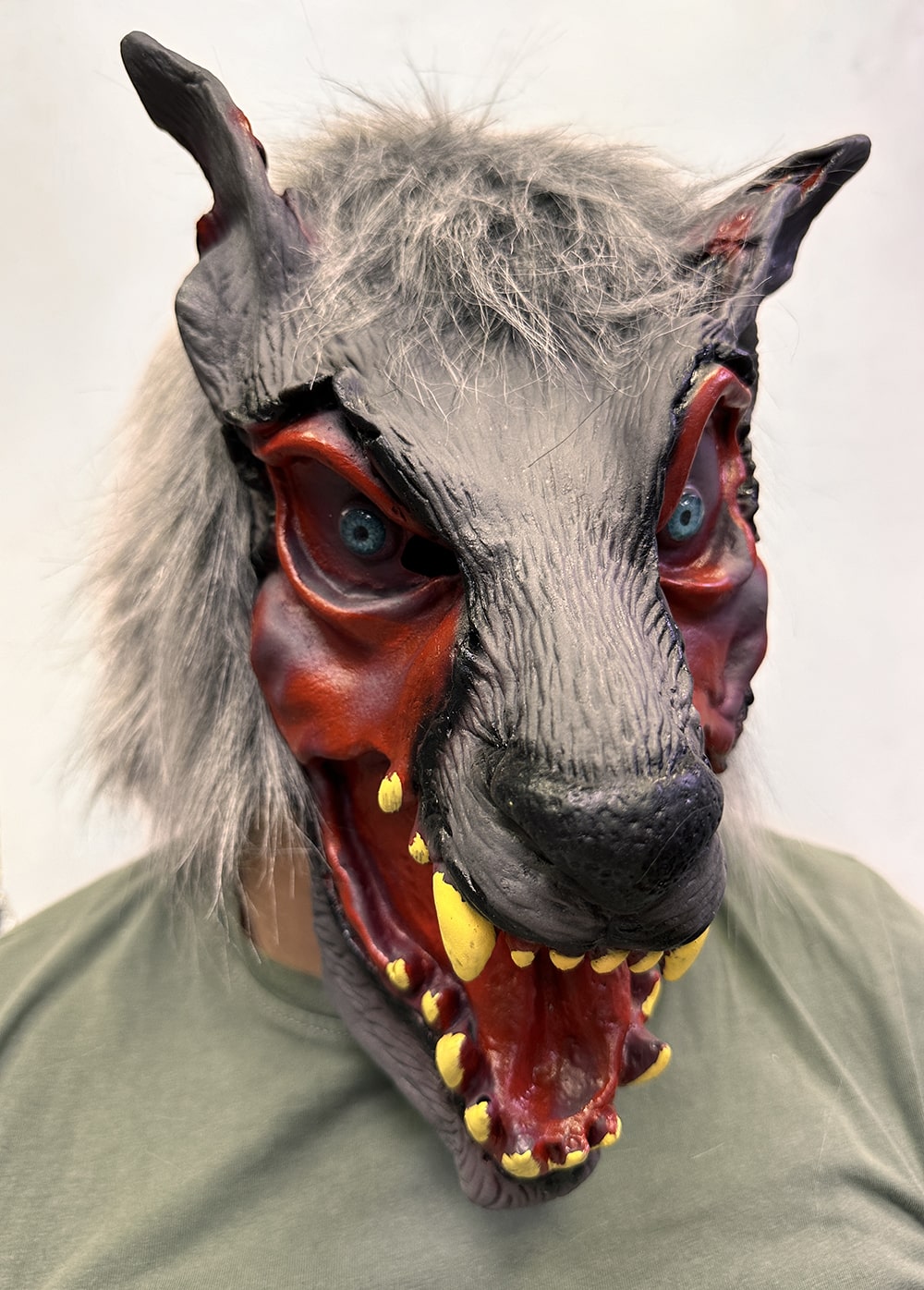 Latex-Wolfmaske mit Reißverschluss, offenem Maul und Zähnen (5563) #2