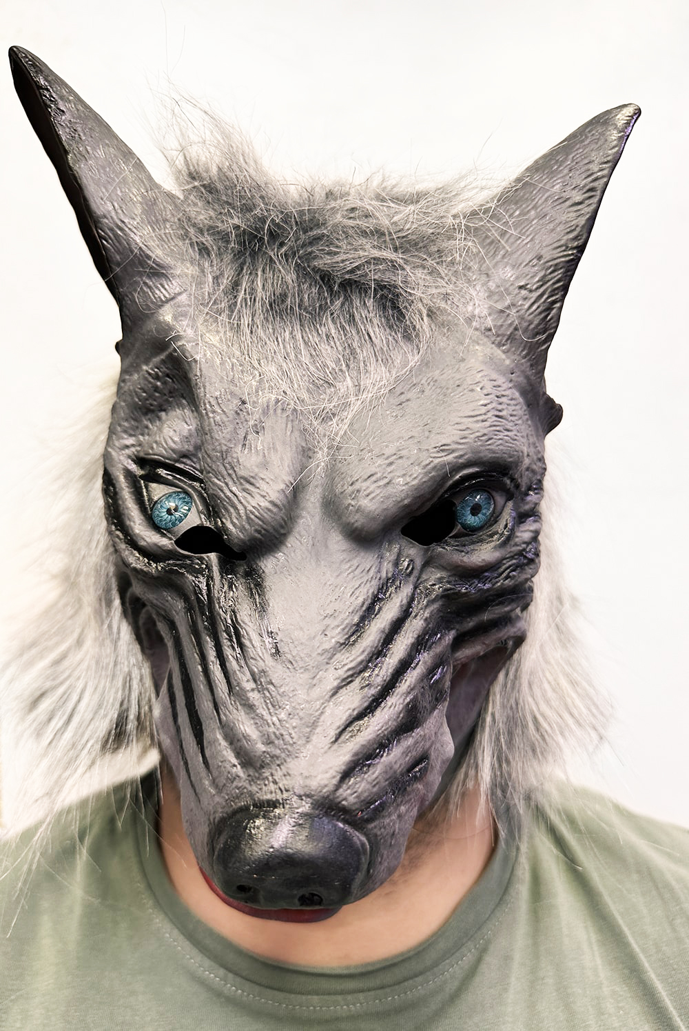 Kafaya Tam Geçmeli Lateks Mavi Gözlü Dişli Ağzı Açık Kurt Maskesi (5563) #2