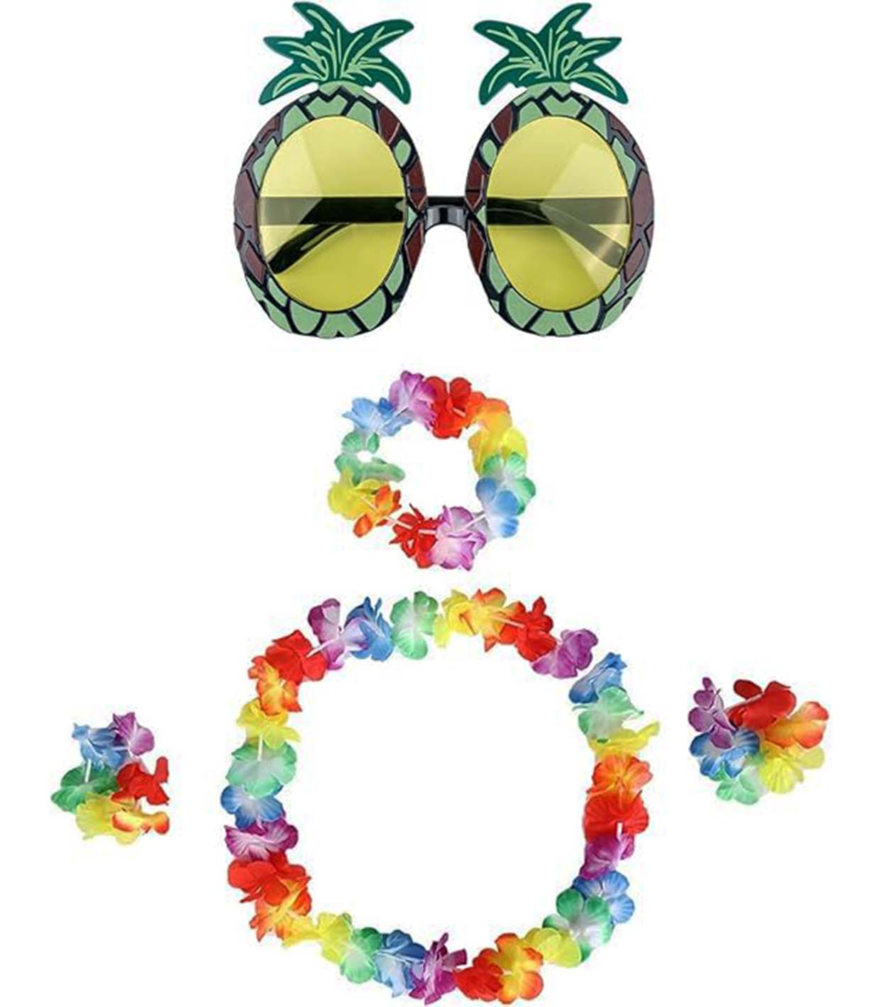 Renkli Ananas Gözlük, Taç, Kolye ve Bileklik Seti (5563)