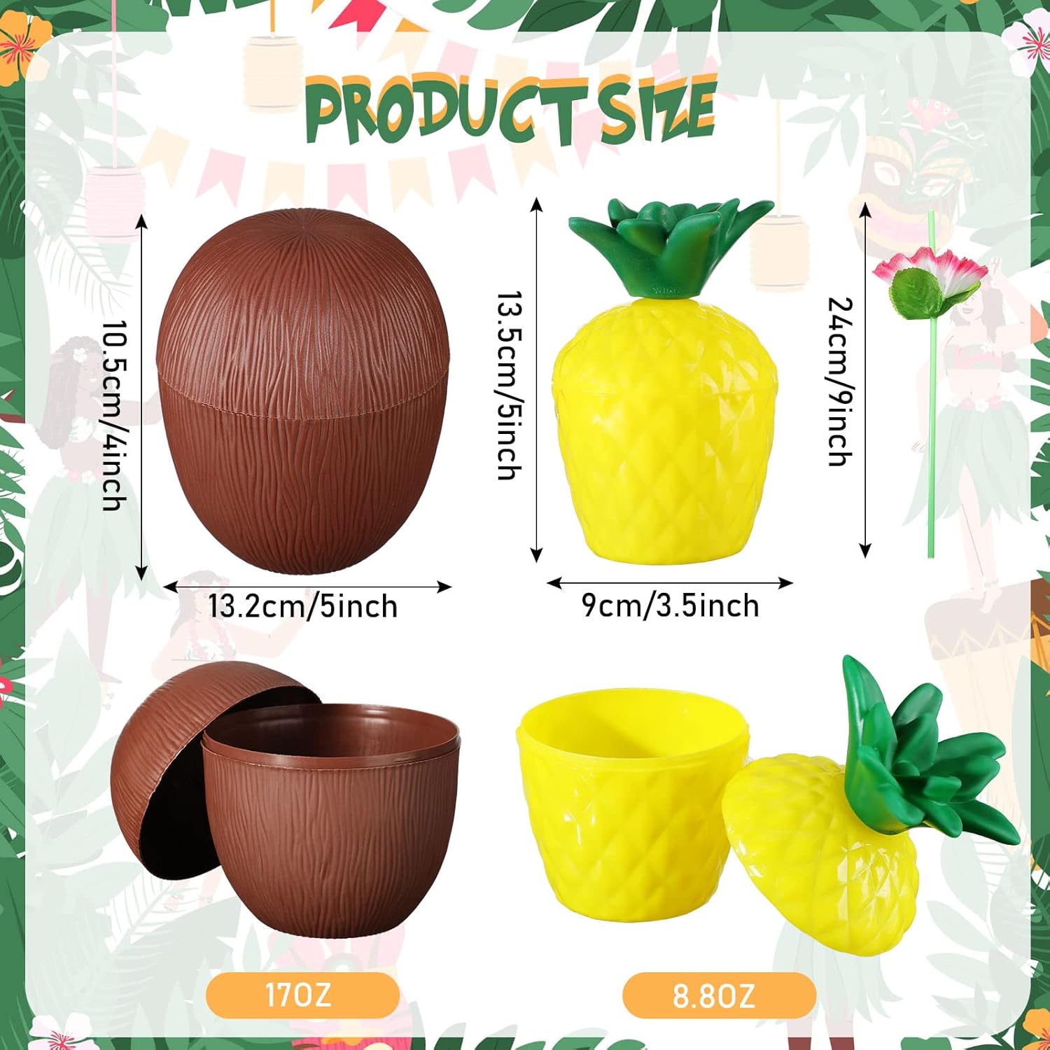 Ananas &amp;amp;amp; Hindistan Cevizi Tasarımlı Pipetli Bardak Seti (6 Adet) (5563) #2