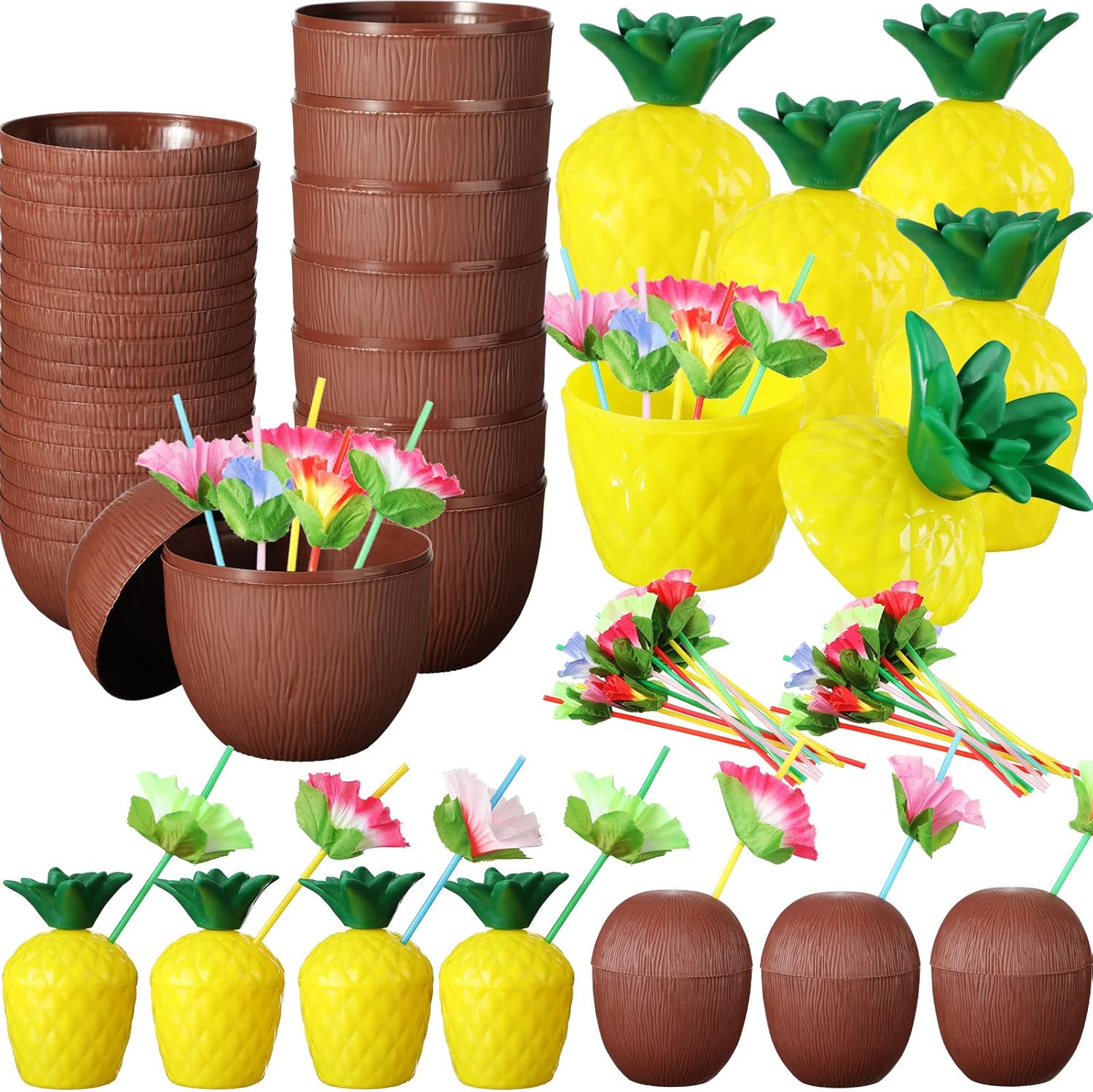 Ananas &amp;amp;amp; Hindistan Cevizi Tasarımlı Pipetli Bardak Seti (6 Adet) (5563) #4