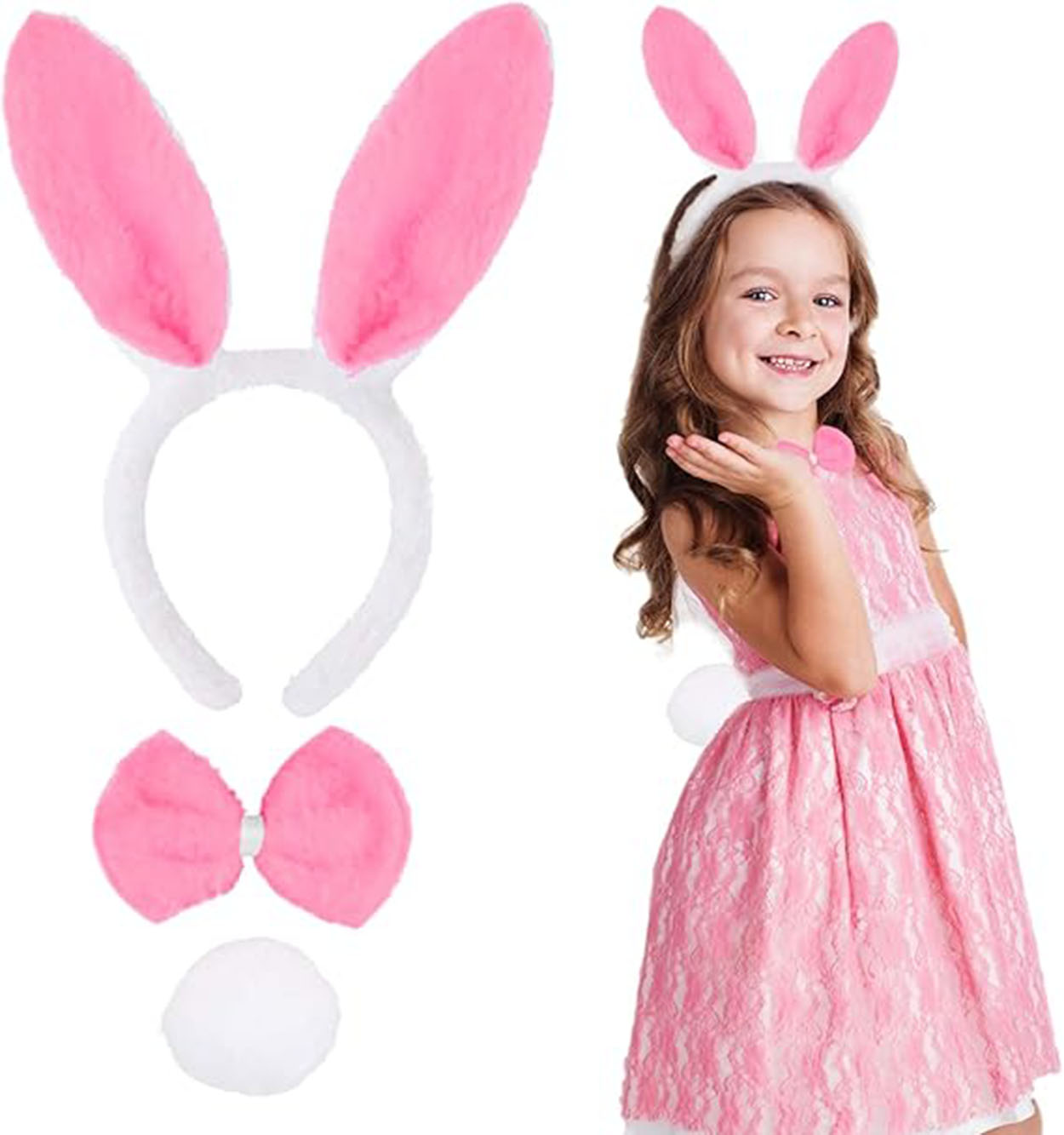 Pembe Tavşan Kostüm Seti – Taç, Papyon, Ponpon (12’li Paket) (5563) #2