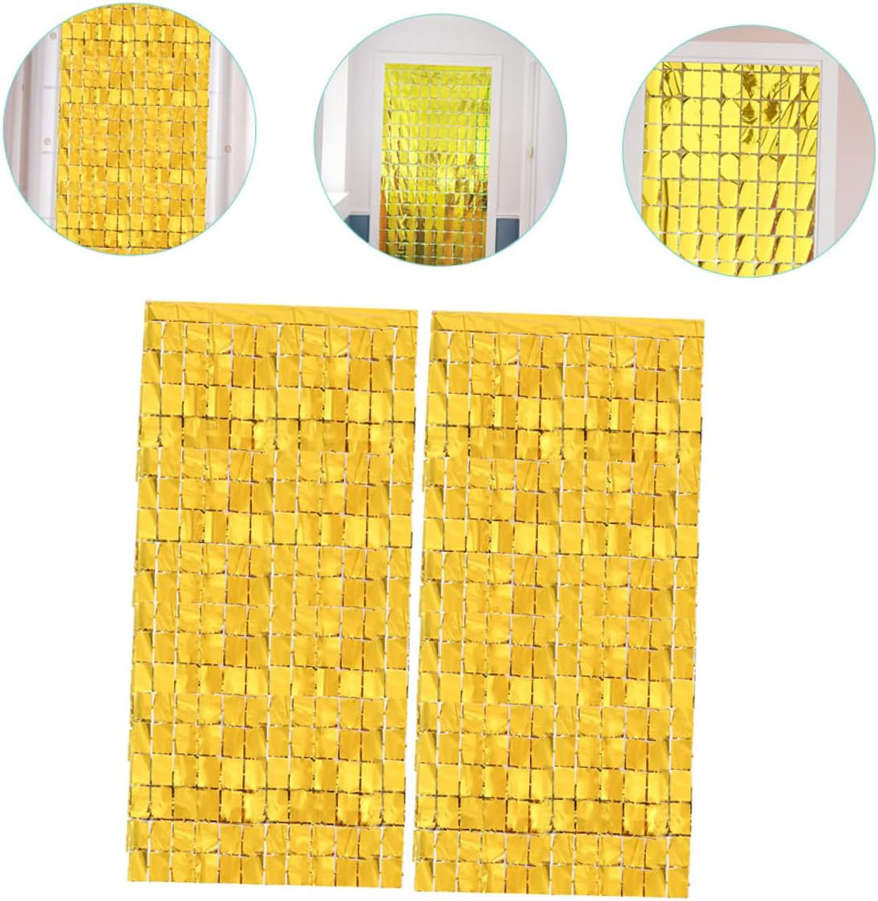 Ekstra Metalize Altın Renk Disko Dikdörtgen Kesim Kapı Perdesi Dekorasyon 1x2 Metre (5563) #3