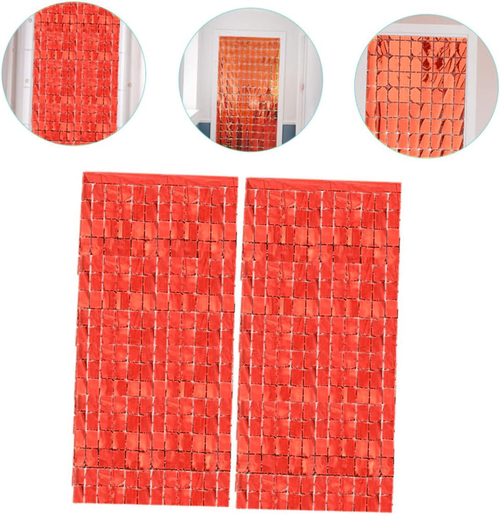 Ekstra Metalize Kırmızı Renk Disko Dikdörtgen Kesim Kapı Perdesi Dekorasyon 1x2 Metre (5563) #3