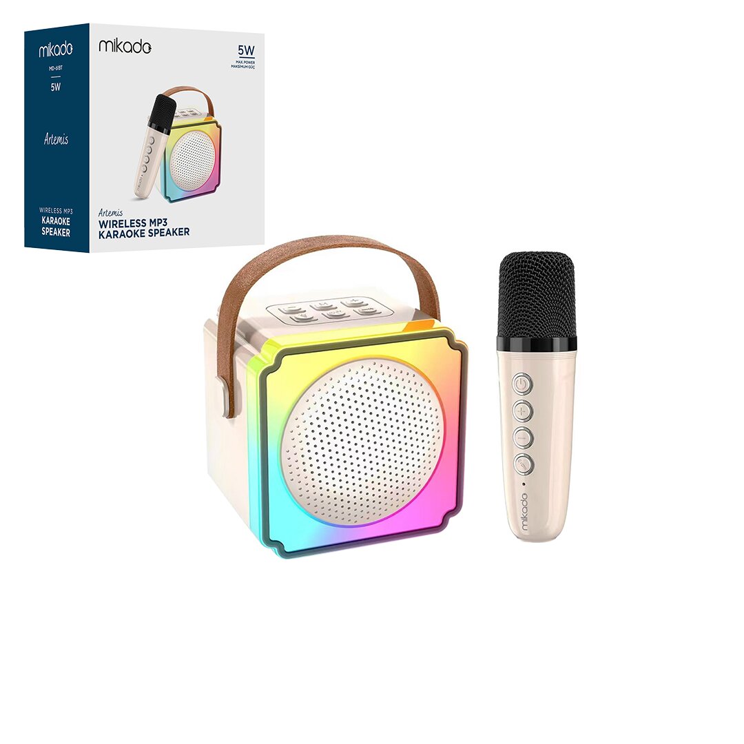 BEYAZ KARAOKE MİKROFONLU WİRELESS HOPARLÖR - SPEAKER IŞIKLI