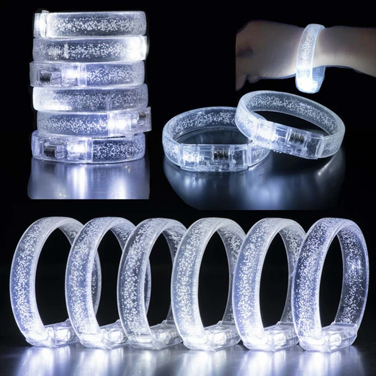 Beyaz-Gümüş Led Işıklı Baskı Yapılabilen Pilli Bileklik Bilezik 1,5 cm Genişlik (5563) #2