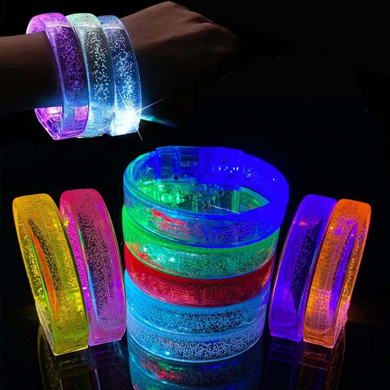 Turuncu Led Işıklı Baskı Yapılabilen Pilli Bileklik Bilezik 1,5 cm Genişlik (5563) #2