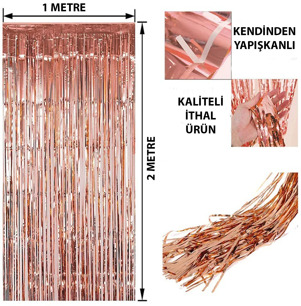 Rose Gold Püsküllü Kapı Perdesi - Parti, Bekarlığa Veda, Doğum Günü 1x2 m (5563) #2