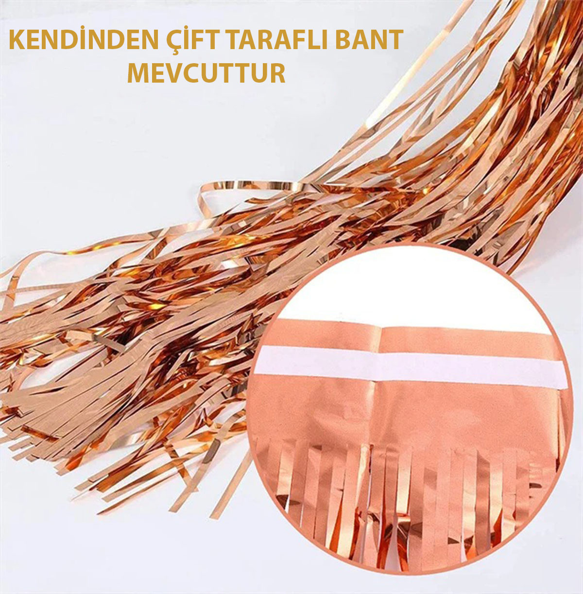 Rose Gold Püsküllü Kapı Perdesi - Parti, Bekarlığa Veda, Doğum Günü 1x2 m (5563) #5