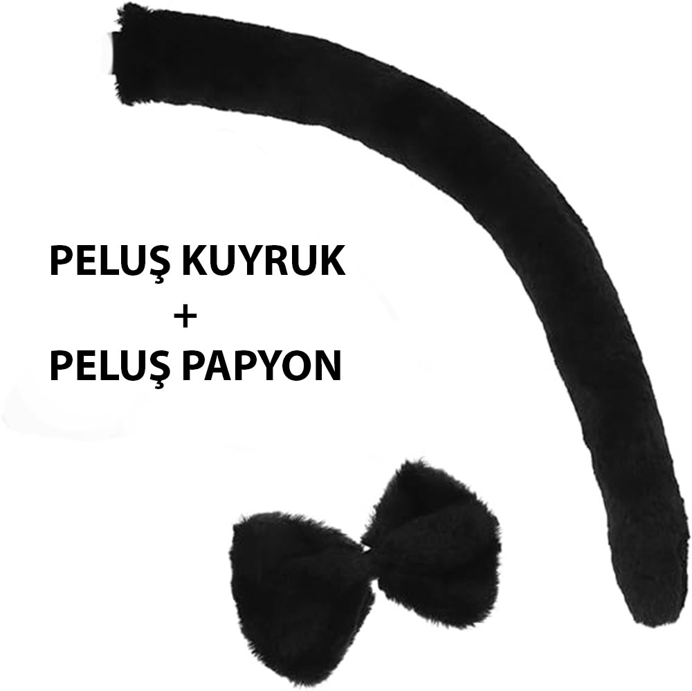 Peluş Siyah Renk Kuyruk ve Papyon Yetişkin Çocuk Uyumlu (5563) #3