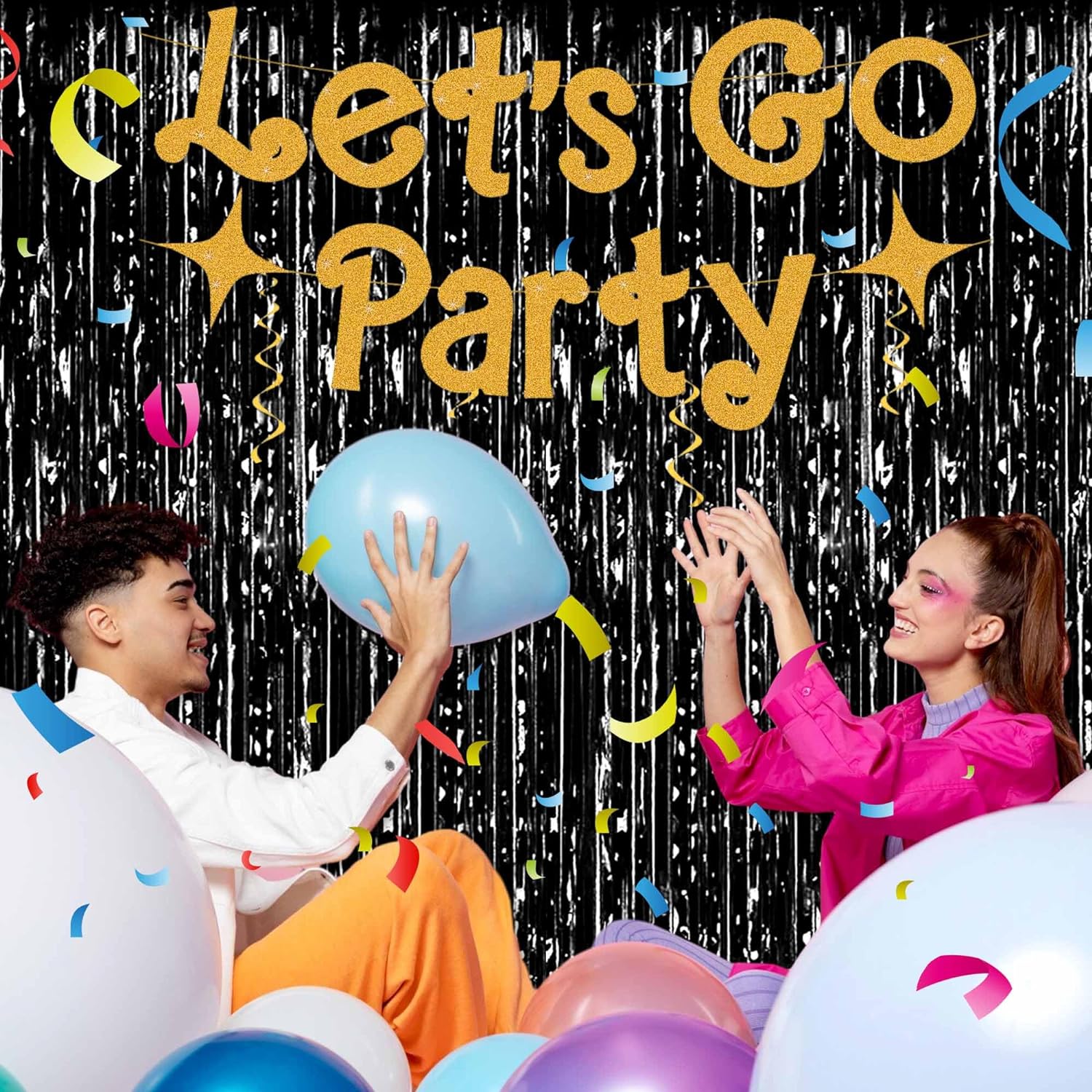 Schwarzer Hintergrund-Vorhang mit extra metallisiertem Glanz und Fransen 1x2m #2