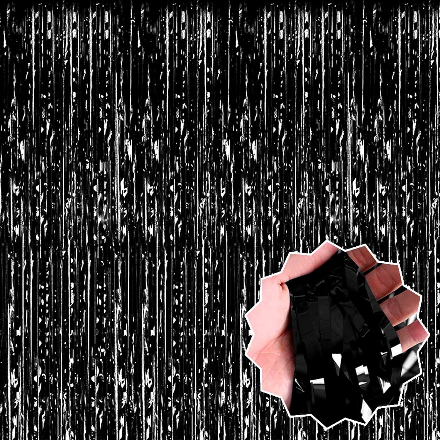 Schwarzer Hintergrund-Vorhang mit extra metallisiertem Glanz und Fransen 1x2m #3