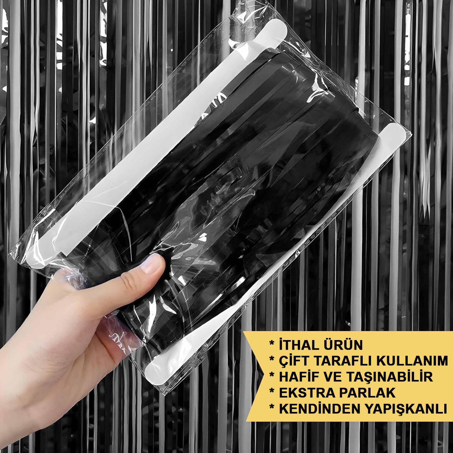 Schwarzer Hintergrund-Vorhang mit extra metallisiertem Glanz und Fransen 1x2m #5