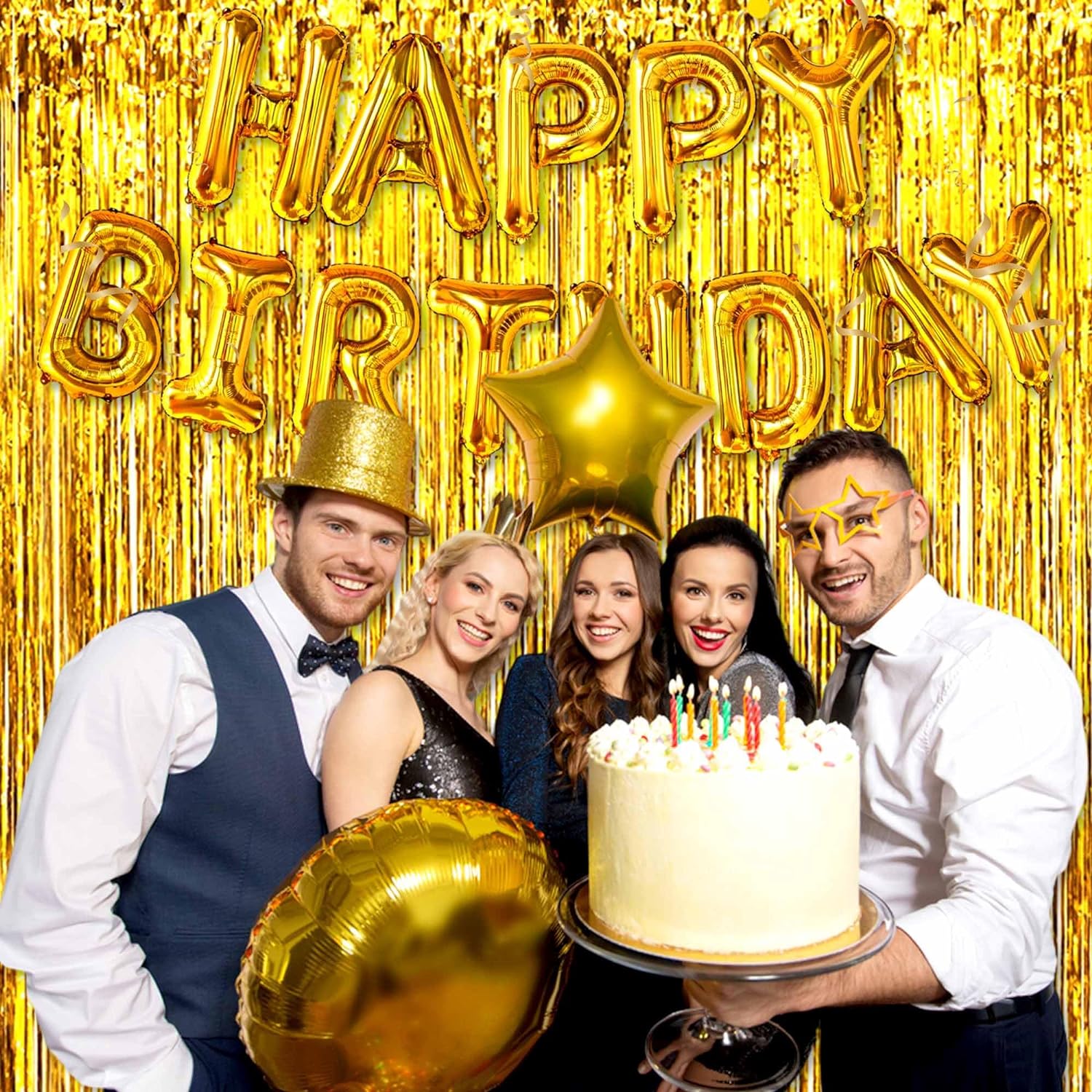 Altın Gold Renk Ekstra Metalize Parlak Saçaklı Arka Fon Perde İthal A Kalite 1x2 Metre (5563) #2